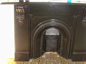 Before limestone fireplace with amhurst fire basket was installed