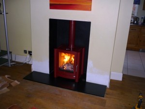 Firebelly stove installation in Mojave Red in Wandsworth 