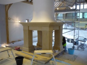 Large four sided bathstone fireplace installation