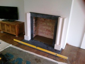 Bolection limestone fireplace 