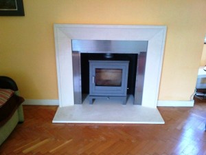 Metro fireplace and Shoreditch Stove by Chesneys with steel slips