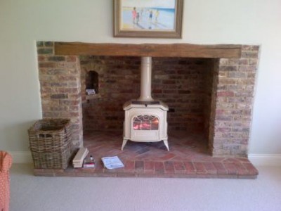 Large inglenook with Vermont stove