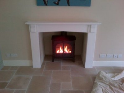 New wooden surround with Stovax Stockton 8 stove kitchen fireplace