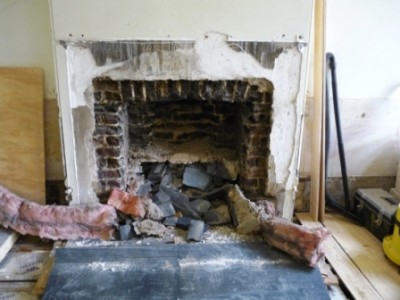 Fireplace removed before installing Chesney's Salisbury stove in ivory