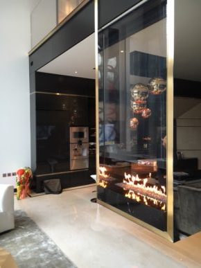 Glass contemporary fireplace designs and installation